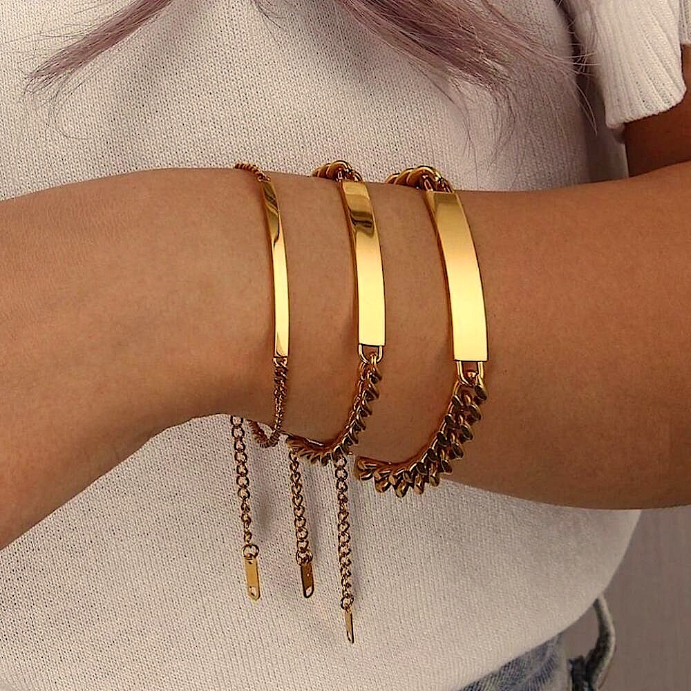 NEW Unisex PVD Gold Stainless Steel 3mm‎ ID Bracelet, Size 6.5-9”